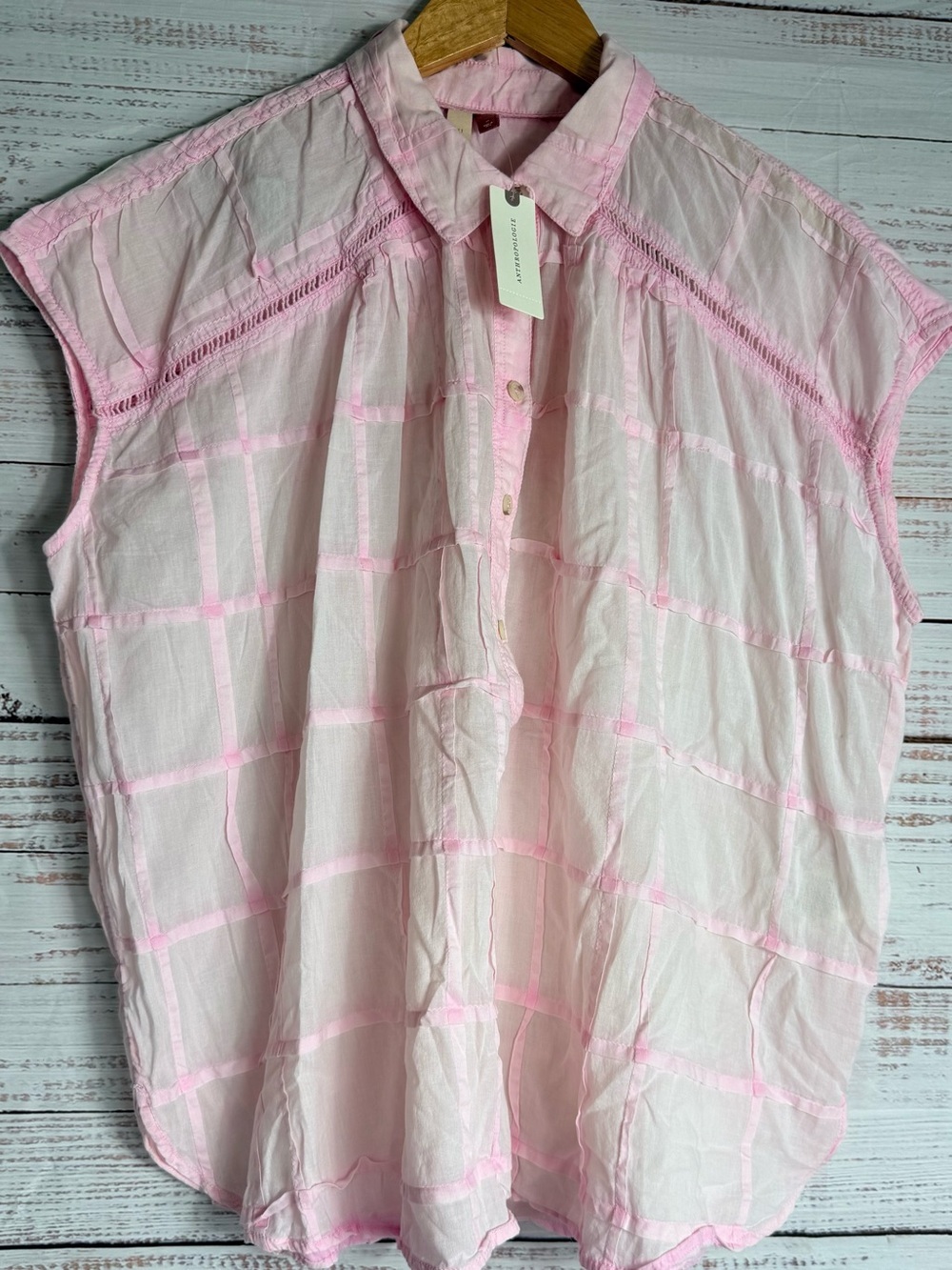 Anthropologie Pilcro Oversized Light Pink Half Button Up Blouse NWT